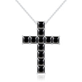 1.0 Carat Princess Cut Black Moissanite Cross Silver Necklace